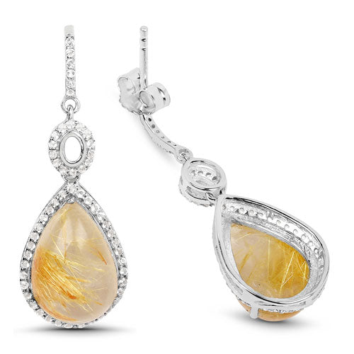 10.04 Carat Genuine Golden Rutile and White Topaz .925 Sterling Silver Earrings