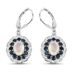 2.80 Carat Genuine Ethiopian Opal, Blue Sapphire and White Topaz .925 Sterling Silver Earrings