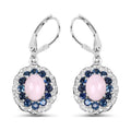 4.00 Carat Genuine Opal Pink, Blue Sapphire and White Topaz .925 Sterling Silver Earrings