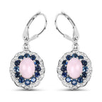 4.00 Carat Genuine Opal Pink, Blue Sapphire, and White Topaz .925 Sterling Silver Earrings