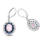 4.00 Carat Genuine Opal Pink, Blue Sapphire, and White Topaz .925 Sterling Silver Earrings