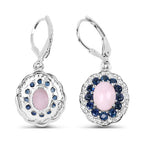 4.00 Carat Genuine Opal Pink, Blue Sapphire, and White Topaz .925 Sterling Silver Earrings