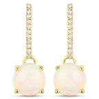 1.06 Carat Genuine Ethiopian Opal and White Diamond 10K Yellow Gold Earrings