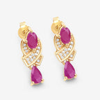 1.12 Carat Genuine Ruby and White Diamond 14K Yellow Gold Earrings