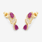 1.12 Carat Genuine Ruby and White Diamond 14K Yellow Gold Earrings