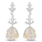 15.97 Carat Genuine Golden Rutile And White Topaz .925 Sterling Silver Earrings