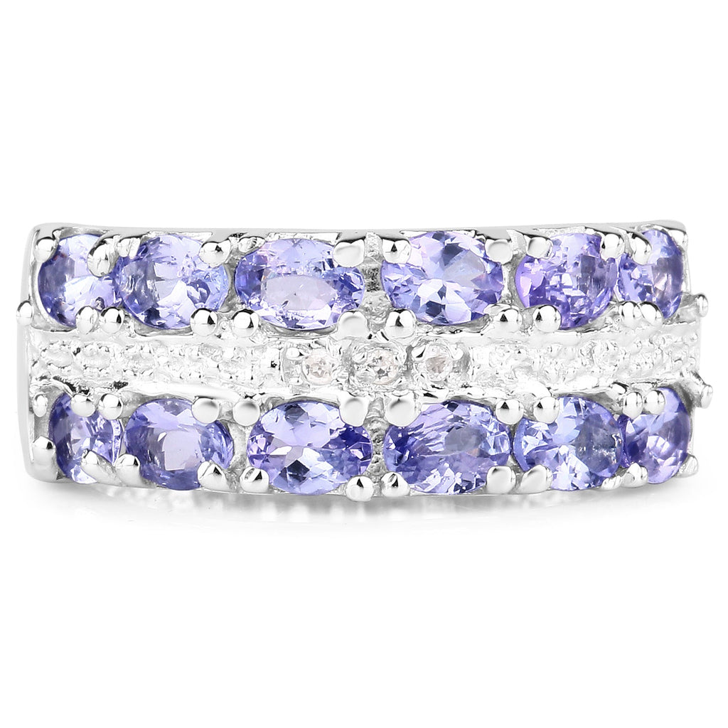 2.05 Carat Genuine Tanzanite and White Topaz .925 Sterling Silver Ring