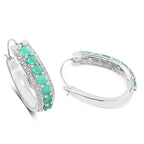 3.42 Carat Genuine Emerald and White Diamond .925 Sterling Silver Earrings