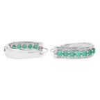 3.42 Carat Genuine Emerald and White Diamond .925 Sterling Silver Earrings