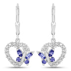 0.50 Carat Genuine Tanzanite and Created White Sapphire .925 Sterling Silver Earrings