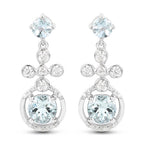 4.42 Carat Genuine Aquamarine and White Zircon .925 Sterling Silver Earrings
