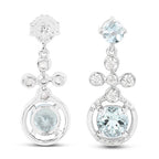 4.42 Carat Genuine Aquamarine and White Zircon .925 Sterling Silver Earrings
