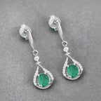 0.70 Carat Genuine Zambian Emerald and White Diamond 14K White Gold Earrings