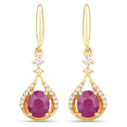 0.70 Carat Genuine Ruby and White Diamond 14K Yellow Gold Earrings