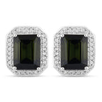 3.57 Carat Genuine Green Tourmaline and White Diamond 14K White Gold Earrings