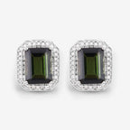 3.57 Carat Genuine Green Tourmaline and White Diamond 14K White Gold Earrings