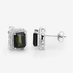 3.57 Carat Genuine Green Tourmaline and White Diamond 14K White Gold Earrings