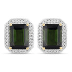 3.57 Carat Genuine Green Tourmaline and White Diamond 14K Yellow Gold Earrings