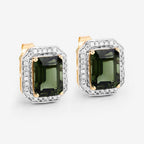 3.57 Carat Genuine Green Tourmaline and White Diamond 14K Yellow Gold Earrings
