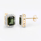 3.57 Carat Genuine Green Tourmaline and White Diamond 14K Yellow Gold Earrings