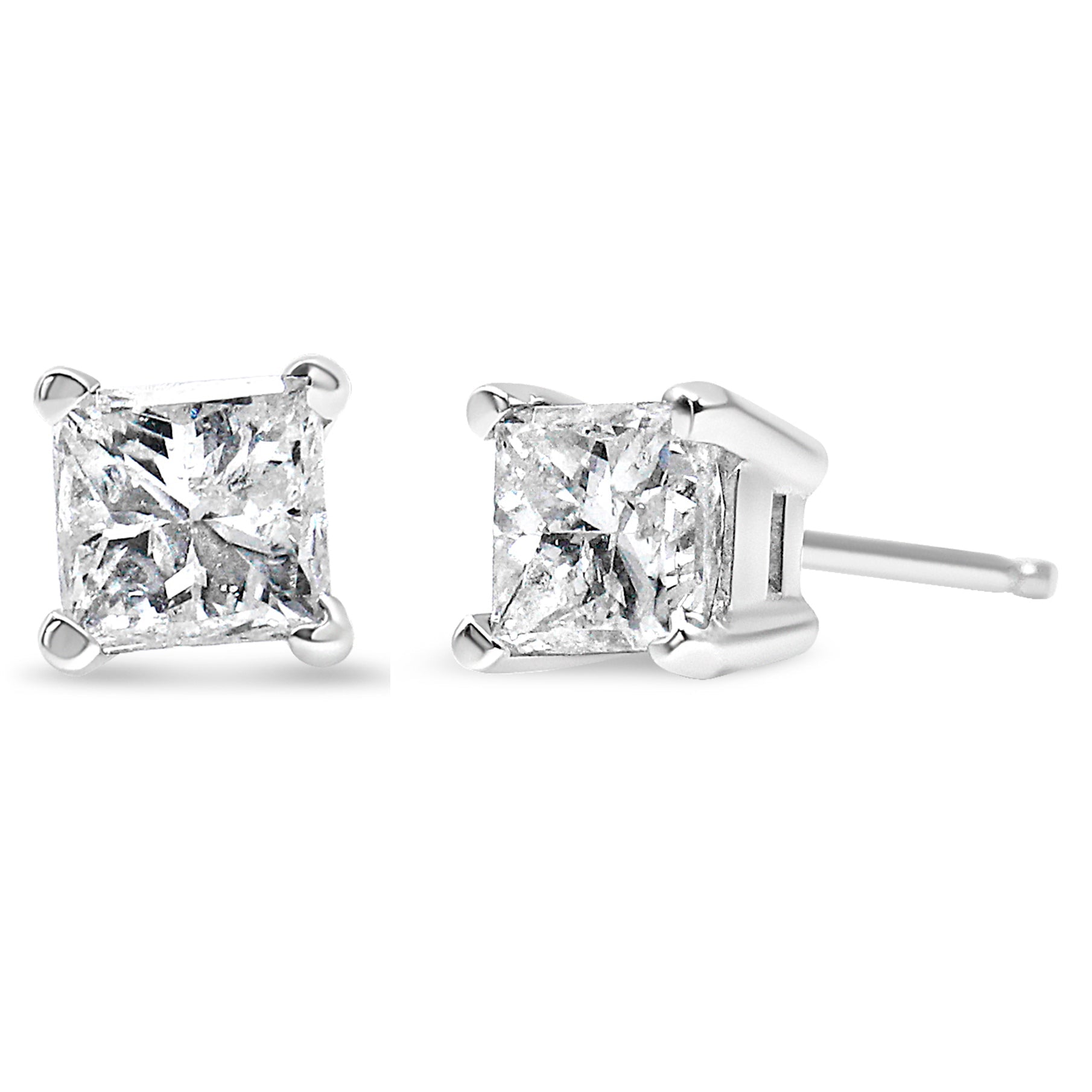 AGS Certified 2/5 Carat Total Weight Princess Cut Diamond 14K White Gold 4-Prong Solitaire Square Stud Earrings (L-M Color, I1-I2 Clarity)