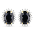 3.32 Carat Genuine Blue Sapphire and White Diamond 14K Yellow Gold Earrings