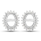 0.26 Carat Genuine White Diamond 14K White Gold Semi Mount Earrings - holds 8x6mm Oval Gemstones
