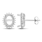 0.26 Carat Genuine White Diamond 14K White Gold Semi Mount Earrings - holds 8x6mm Oval Gemstones