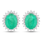 2.66 Carat Genuine Zambian Emerald and White Diamond 10K White Gold Earrings