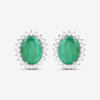 2.66 Carat Genuine Zambian Emerald and White Diamond 10K White Gold Earrings