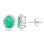 2.66 Carat Genuine Zambian Emerald and White Diamond 10K White Gold Earrings