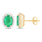 2.66 Carat Genuine Zambian Emerald and White Diamond 10K Yellow Gold Earrings