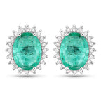 2.66 Carat Genuine Zambian Emerald and White Diamond 14K White Gold Earrings