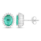 2.66 Carat Genuine Zambian Emerald and White Diamond 14K White Gold Earrings