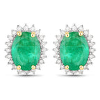 2.66 Carat Genuine Zambian Emerald and White Diamond 14K Yellow Gold Earrings