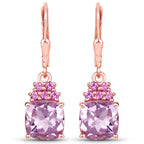 4.90 Carat Genuine Pink Amethyst and Rhodolite .925 Sterling Silver Earrings