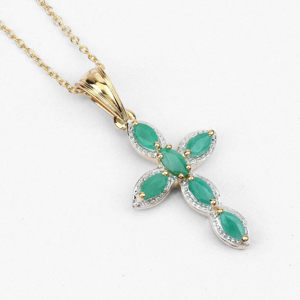 18K Yellow Gold Plated 0.84 Carat Genuine Emerald .925 Sterling Silver Pendant