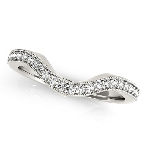 14k White Gold Milgrain Border Curved Diamond Wedding Band (1/5 ctw)