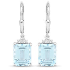 7.91 Carat Genuine Blue Topaz and White Topaz .925 Sterling Silver Earrings