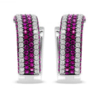 18K White Gold 1 7/8 Carat Total Weight Diamond and 1mm Round Red Ruby Open Swish Hoop Earrings (F-G Color, VS1-VS2 Clarity)