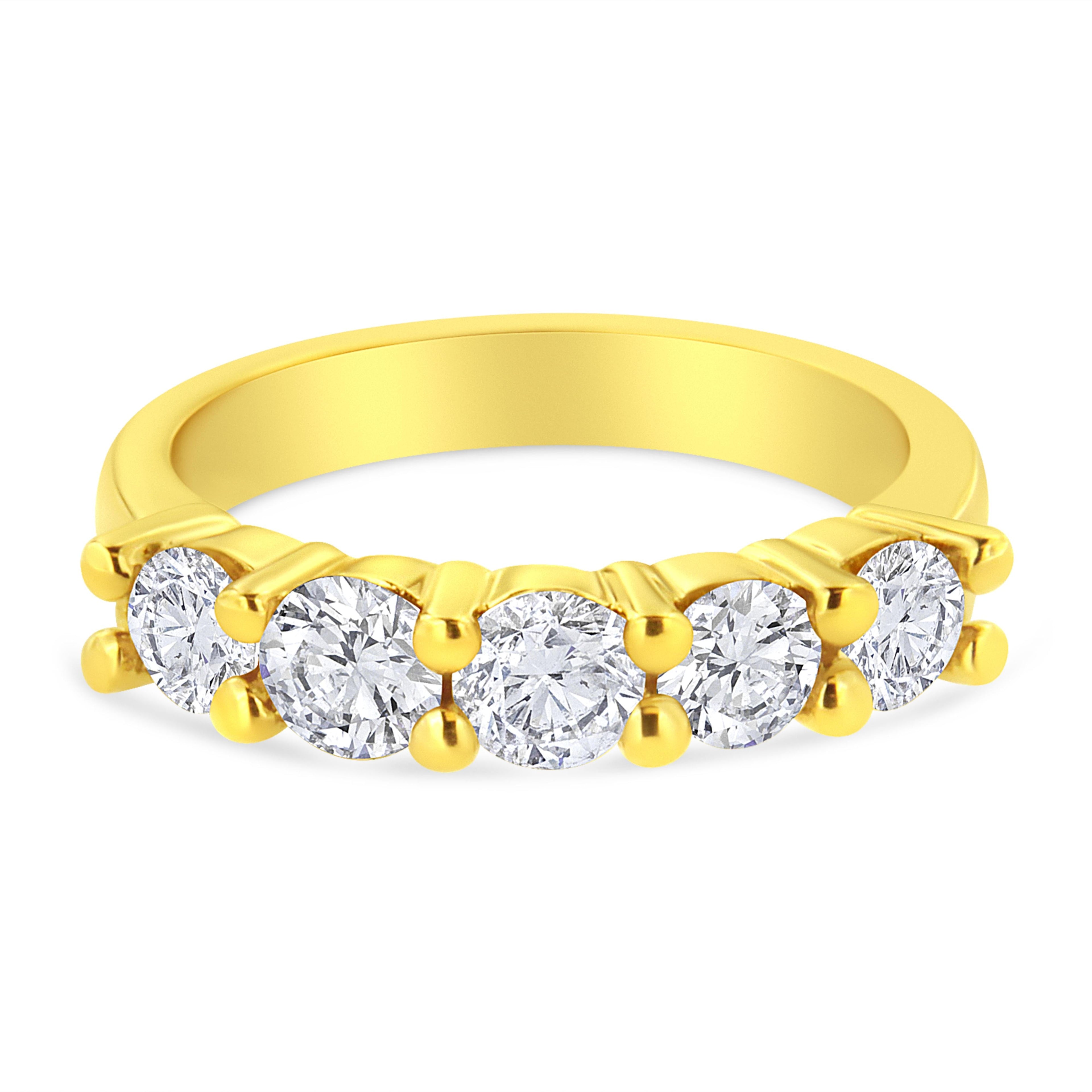 14K Yellow Gold Plated .925 Sterling Silver 1 1/2 Cttw Shared Prong Set Brilliant Round-Cut Diamond Anniversary or Wedding Band Ring (K-L Color, SI2-I1 Clarity) - Size 7