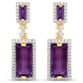 18K Yellow Gold Plated 6.01 Carat Genuine Emerald and White Topaz .925 Sterling Silver Earrings