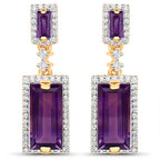 18K Yellow Gold Plated 6.01 Carat Genuine Emerald and White Topaz .925 Sterling Silver Earrings