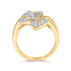 18K Yellow Gold Plated .925 Sterling Silver 1/2 Cttw Baguette and Round Diamond Bypass Triple Leaf Ring (I-J Color, I1-I2 Clarity) - Size 5