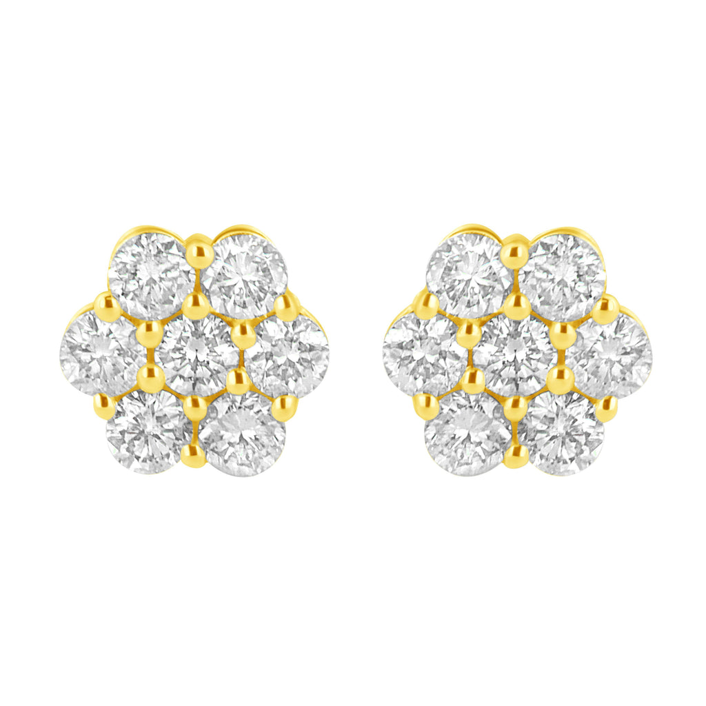 14K Yellow Gold 1.0 Cttw Diamond Flower Earrings (J-K Color, I1-I2 Clarity)