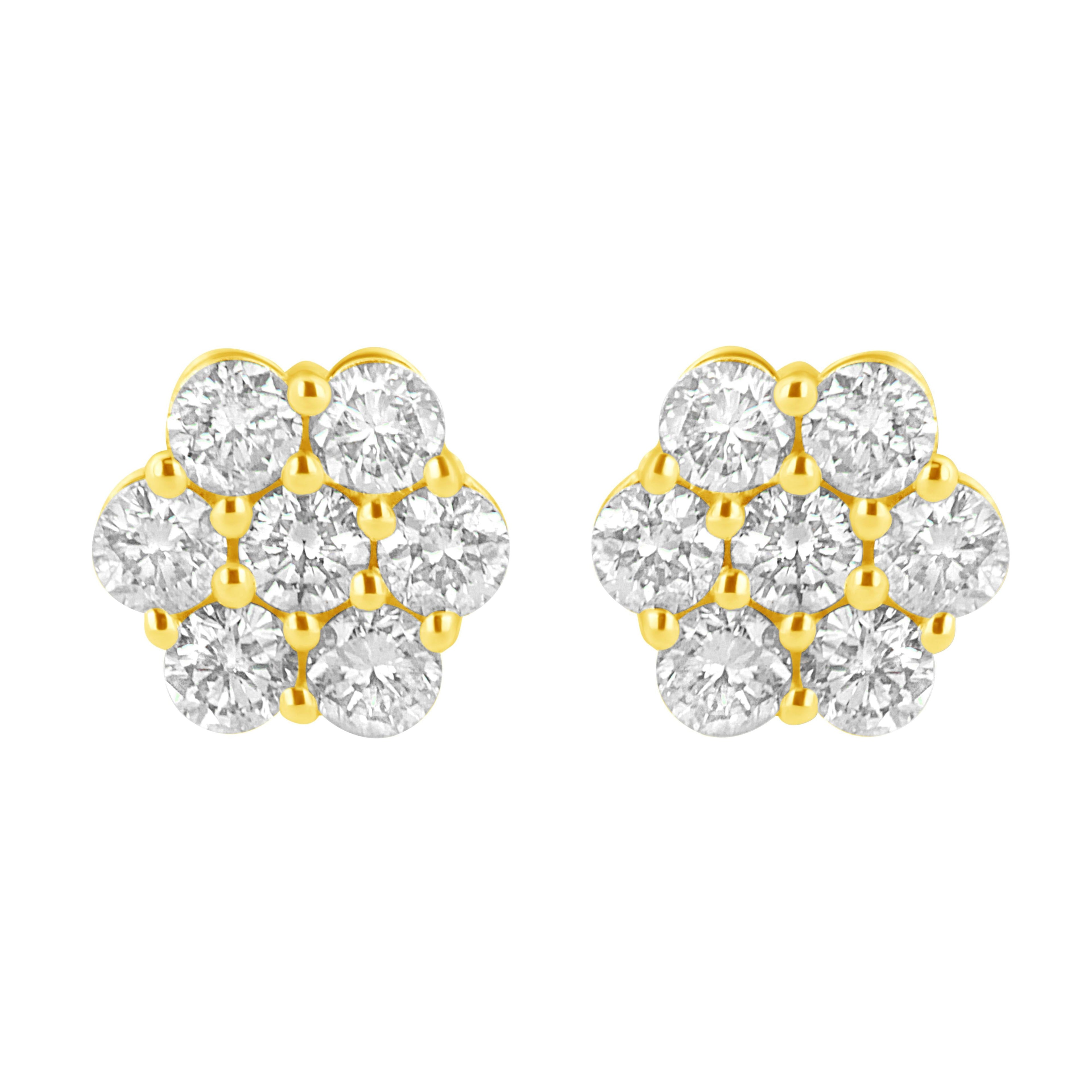 14K Yellow Gold 1.0 Cttw Diamond Flower Earrings (J-K Color, I1-I2 Clarity)