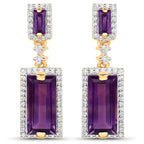 18K Yellow Gold Plated 6.01 Carat Genuine Emerald and White Topaz .925 Sterling Silver Earrings