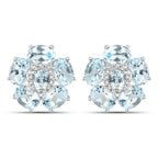 18K White Gold Plated 10.48 Carat Genuine Blue Topaz and White Topaz .925 Sterling Silver Earrings