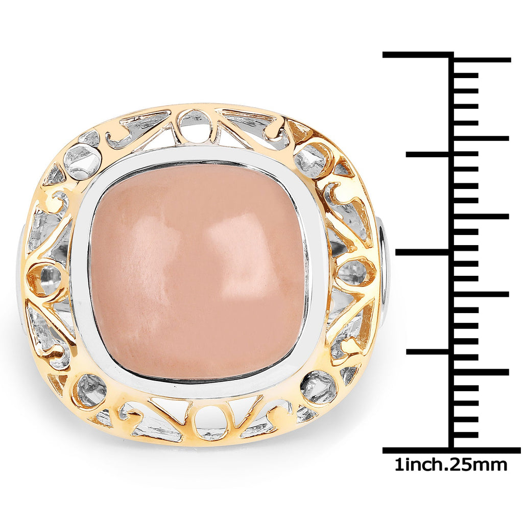 Two-Tone Plated 12.80 Carat Genuine Moonstone .925 Sterling Silver Ring