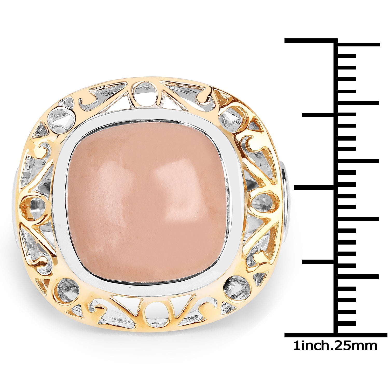 Two-Tone Plated 12.80 Carat Genuine Moonstone .925 Sterling Silver Ring